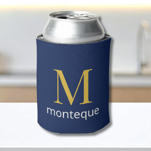 Deep Navy Gold Monogram Personalised Name Luxury Can Cooler