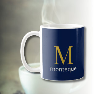 Deep Navy Gold Monogram Personalised Name Luxury Coffee Mug