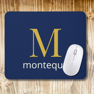 Deep Navy Gold Monogram Personalised Name Luxury  Mouse Pad