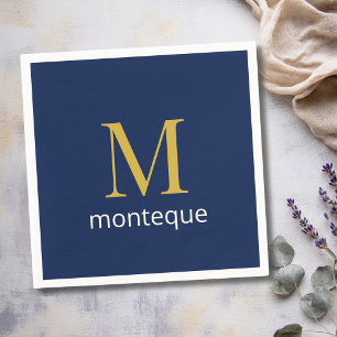 Deep Navy Gold Monogram Personalised Name Luxury  Napkin