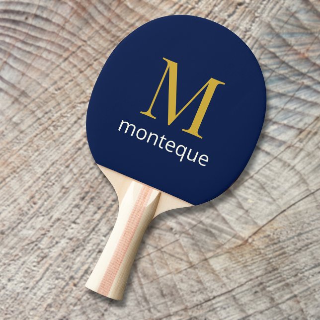 Deep Navy Gold Monogram Personalised Name Luxury  Ping Pong Paddle (Creator Uploaded)