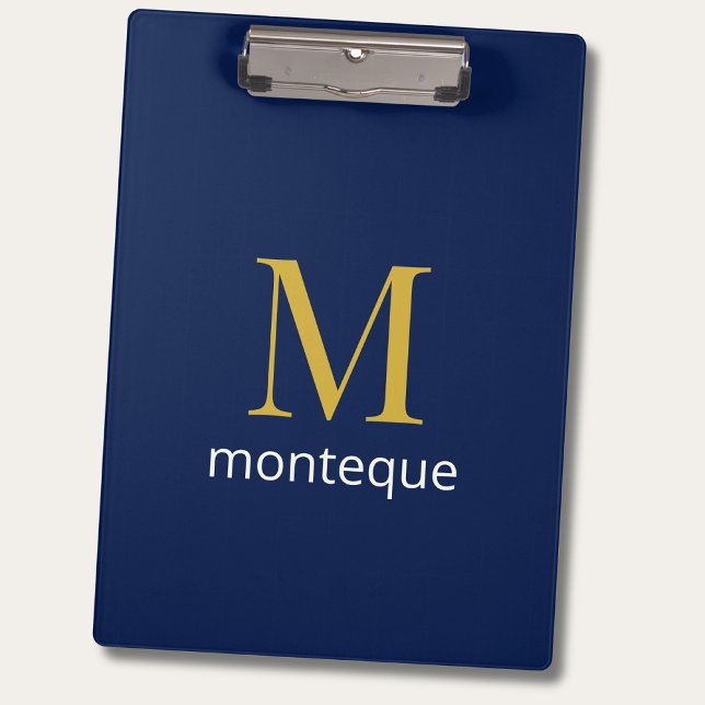 Deep Navy Gold Monogram Personalized Name Luxury  Clipboard (Creator Uploaded)