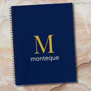 Deep Navy Gold Monogram Personalized Name Luxury Notebook