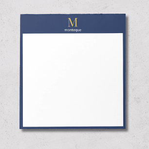 Deep Navy Gold Monogram Personalized Name Luxury Notepad