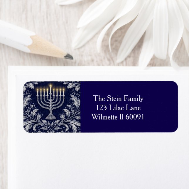 Deep Navy Menorah William Morris Pattern (Insitu)
