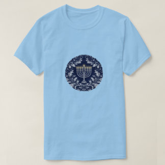 Deep Navy Menorah William Morris Pattern T-Shirt