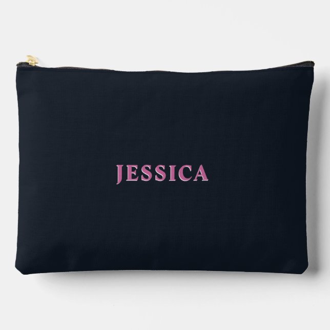 Deep navy pink custom name  accessory pouch (Front)