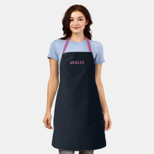 Deep navy pink custom name apron