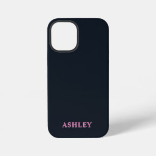 Deep navy pink custom name  iPhone 12 mini case