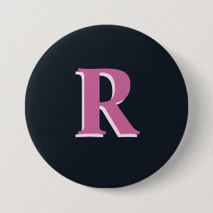 Deep navy pink monogrammed 7.5 cm round badge