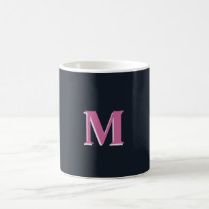 Deep navy pink monogrammed coffee mug