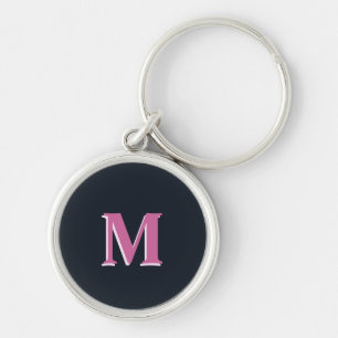 Deep navy pink monogrammed key ring