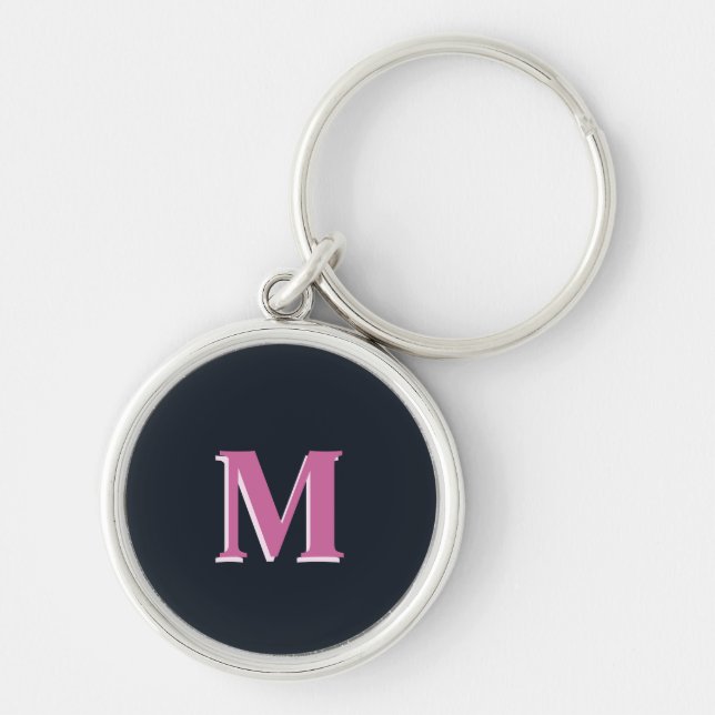 Deep navy pink monogrammed key ring (Front)