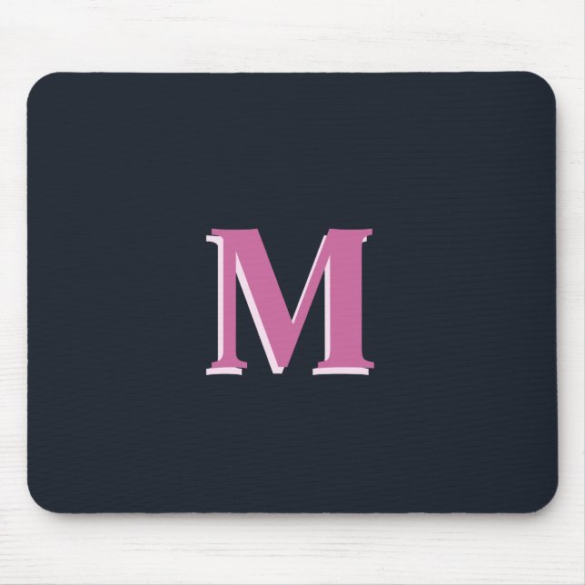 Deep navy pink monogrammed mouse pad (Front)