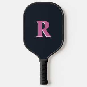 Deep navy pink monogrammed pickleball paddle