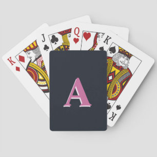 Deep navy pink monogrammed playing cards
