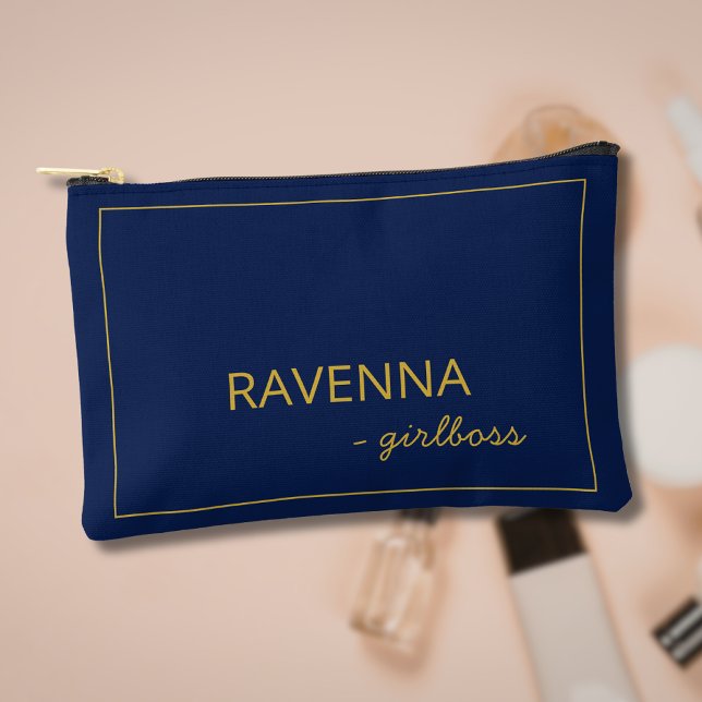 Deep Navy Subtle Gold Frame Luxury Girlboss Name Accessory Pouch (Creator Uploaded)