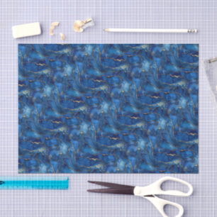 Deep Ocean Blue & Gold Watercolor Swirl Decoupage  Tissue Paper