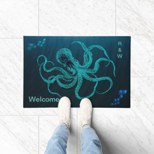 Deep Ocean Blue with Octopus & 2 Schools of Fish Doormat