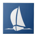 Deep Ocean Navy Blue Sailing Ship White Tiles<br><div class="desc">Wonderful deep ocean navy blue ~ with an abstract white sailing ship ceramic accent tile. Enjoy Tile & Thanks For Stopping By!</div>