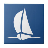 Deep Ocean Navy Blue Sailing Ship White Tiles