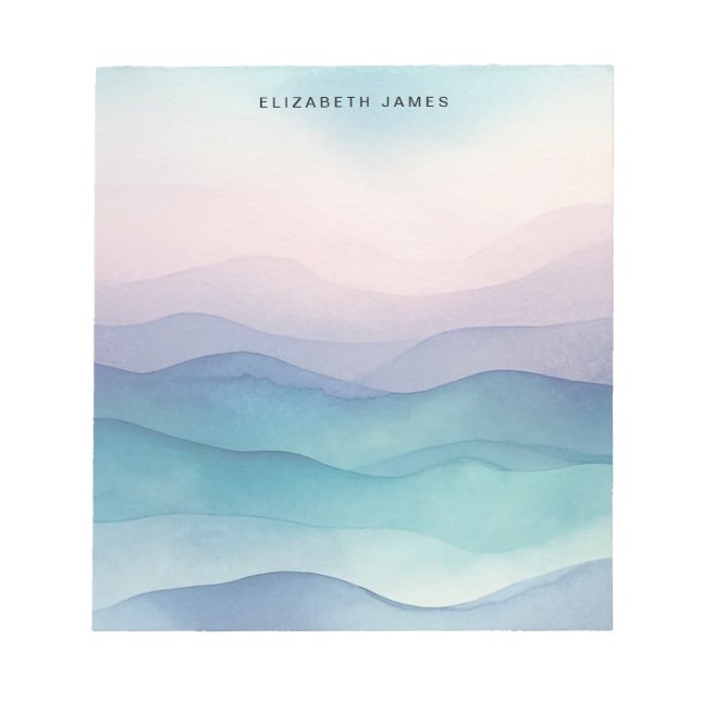 Deep Ocean Watercolor Blue Layered Ombre  Notepad (Front)