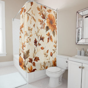 Deep Orange Amber Vintage Floral Autumn Pattern Shower Curtain