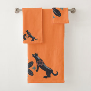 Deep Orange and Scandinavian Design Bath Towel Set