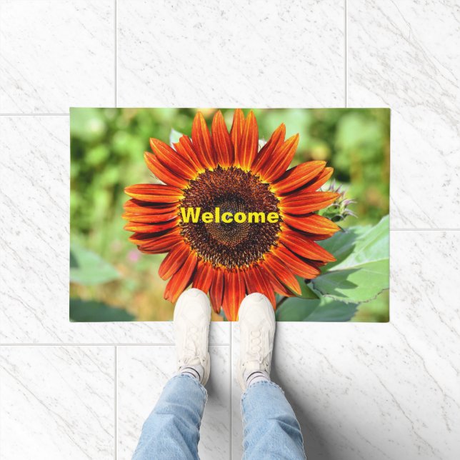 Deep Orange Sunflower Welcome Mat (Indoor)
