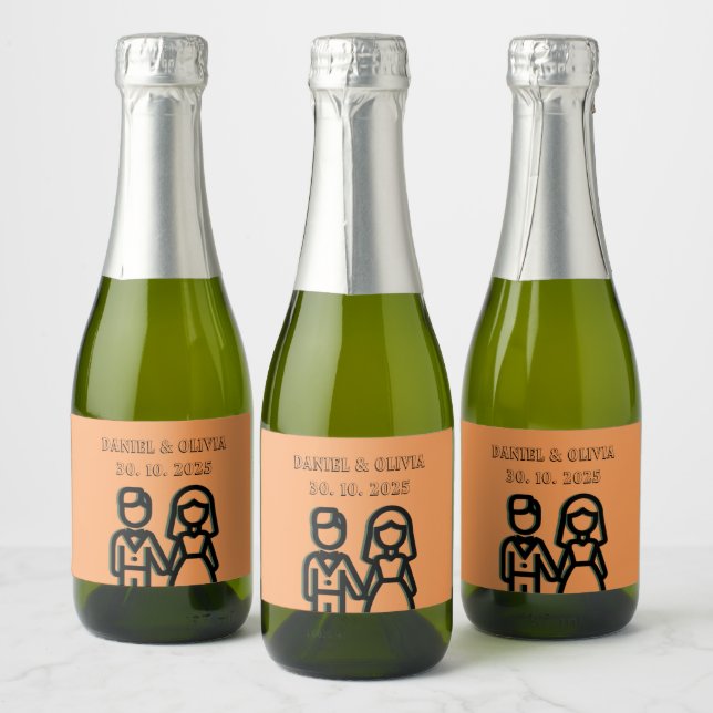 Deep Orange Wedding Sparkling Wine Label (Bottles)