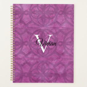 Deep Orchid Purple Batik Elegant Monogram Name Planner