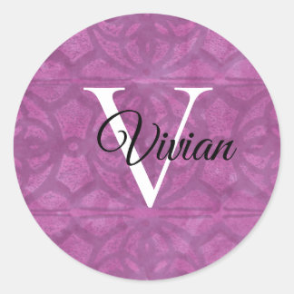 Deep Orchid Purple With White Monogram Name Classic Round Sticker