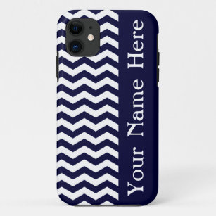 Deep Pacific Blue Wave Chevron with name iPhone 11 Case