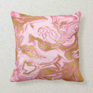 Deep Pastel Pink Gold White Marble Vip Cushion