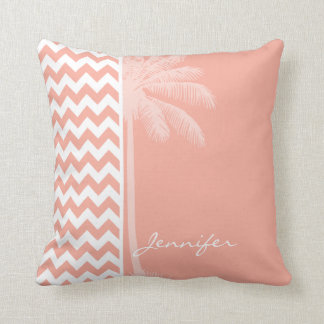 Deep Peach Chevron; Summer Palm Cushion