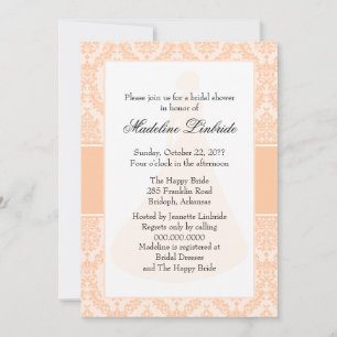 Deep Peach Damask Bridal Shower Invitation