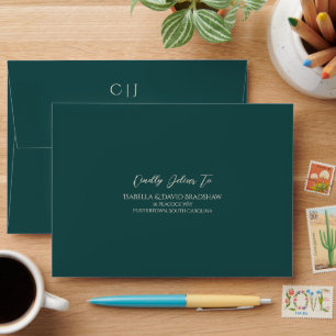 Deep Peacock Teal Monochromatic Wedding Envelope