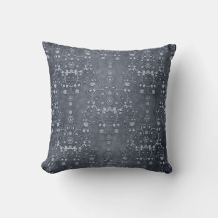 Deep Pewter Silvery Grey Floral Damask Pattern Cushion