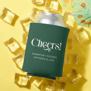 Deep Pine Decorative Serif Wedding Cheers Can Cooler