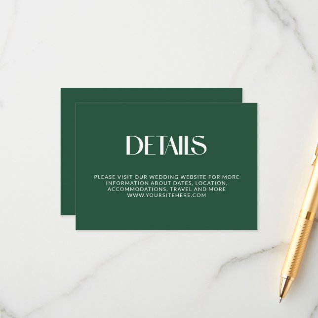 Deep Pine Decorative Serif Wedding Details Enclosure Card (Front/Back In Situ)