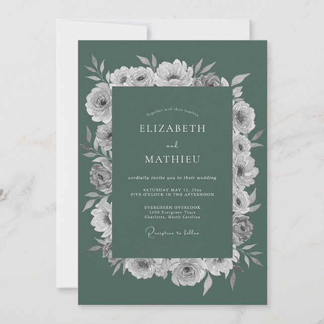 Deep Pine Rose Wedding Invitation (Front)