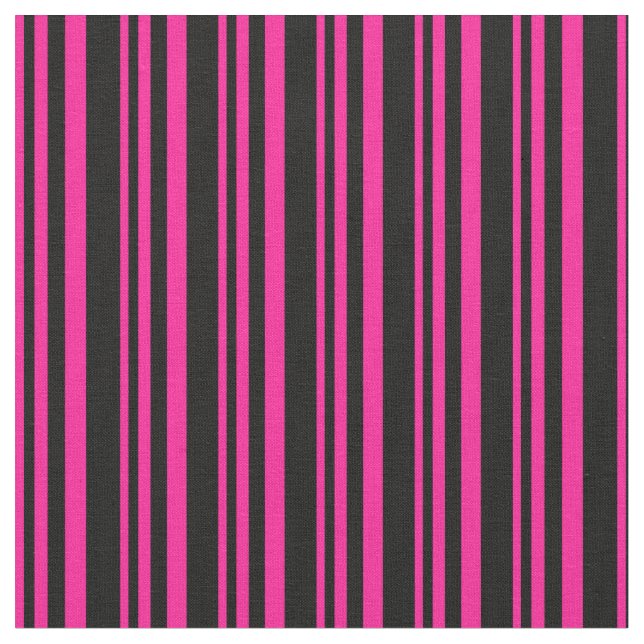 Deep Pink and Black Coloured Stripes/Lines Pattern Fabric (Close Up)