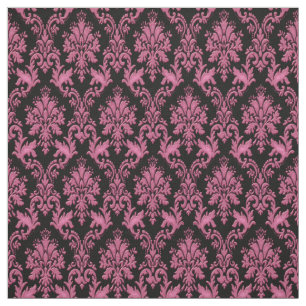 Deep Pink and Black Damask Print Fabric