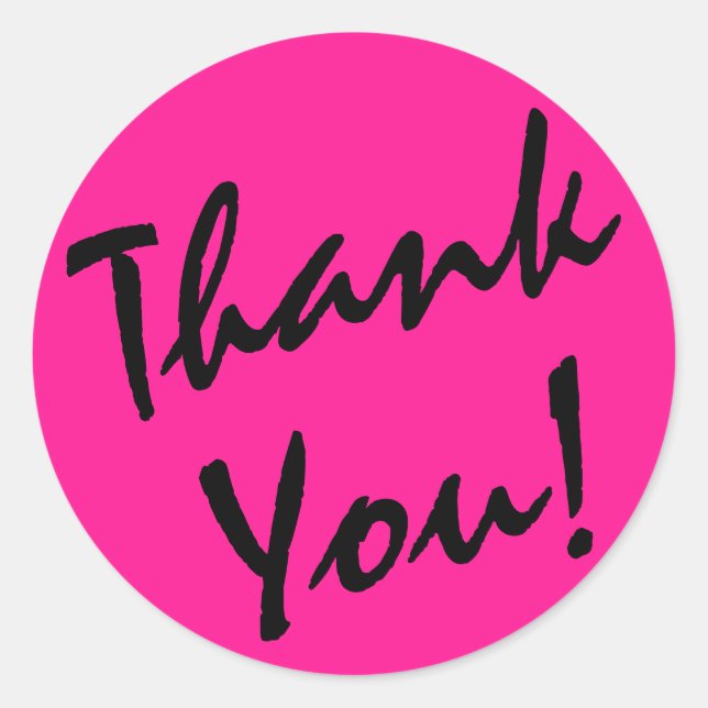 Deep Pink and Black Thank You Classic Round Sticker (Front)