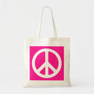 Deep Pink and White Peace Symbol Tote Bag