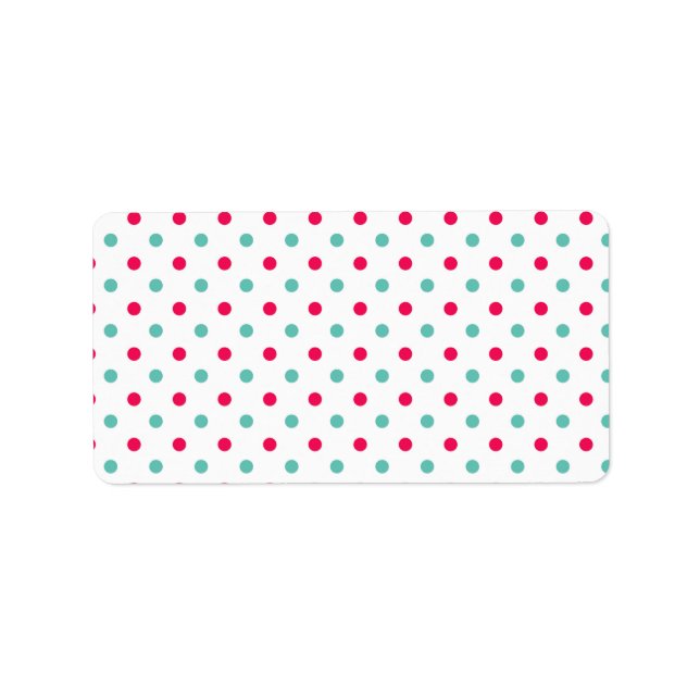 Deep Pink, Aqua, White Polka Dotted Label (Front)