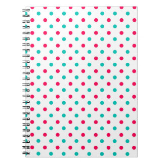 Deep Pink, Aqua, White Polka Dotted Spiral Notebook