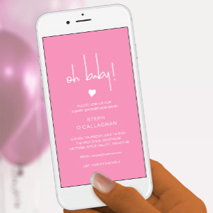 Deep Pink Baby Boy Shower Cellphone eVite  Announcement