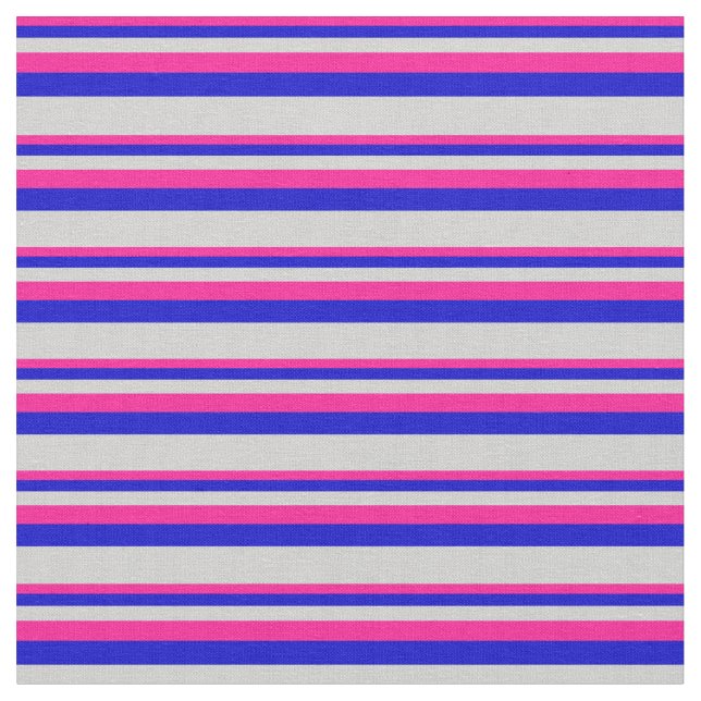 Deep Pink, Blue & Light Grey Coloured Lines Fabric (Close Up)