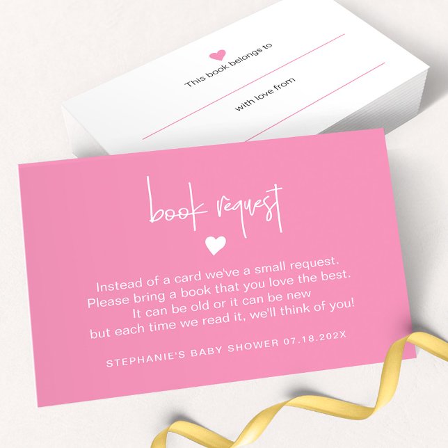 Deep Pink Book Request Ticket for Baby Girl Shower Card (Creator Uploaded)